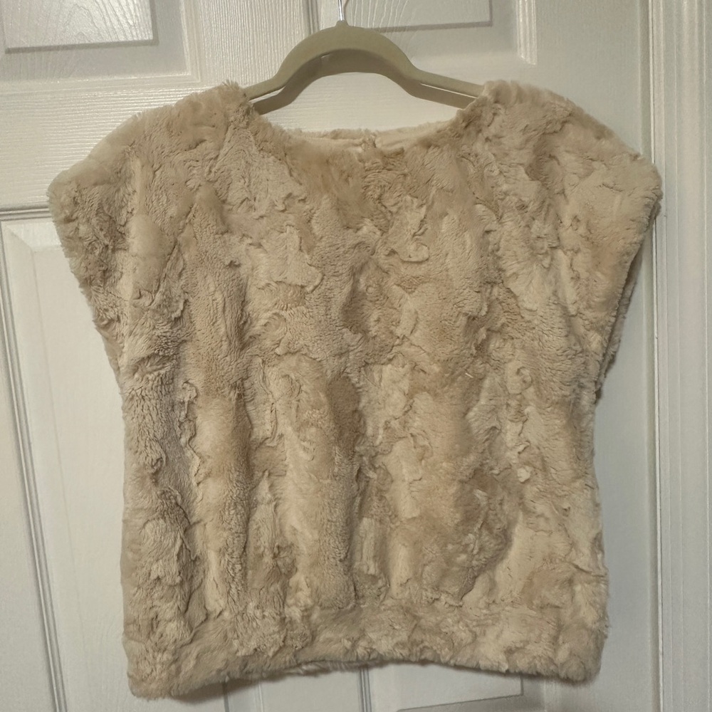 Anthropologie Maeve Cream Faux Fur Jacket